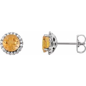 14K White Gold 3 mm Natural Citrine & 1/10 CTW Natural Diamond Earrings