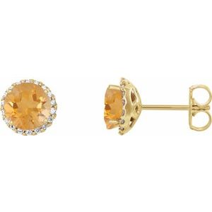 14K Yellow Gold 5 mm Natural Citrine & 1/8 CTW Natural Diamond Earrings