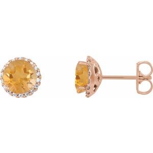 14K Rose Gold 5.5 mm Natural Citrine & 1/8 CTW Natural Diamond Earrings