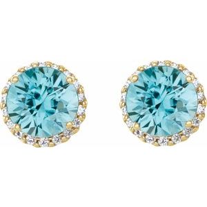 14K Yellow Gold 4 mm Natural Blue Zircon & 1/10 CTW Natural Diamond Earrings – image 2
