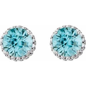 Platinum 3.5 mm Natural Blue Zircon & 1/10 CTW Natural Diamond Earrings – image 2