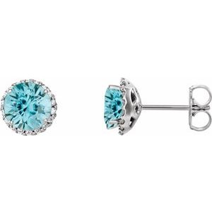 Platinum 3.5 mm Natural Blue Zircon & 1/10 CTW Natural Diamond Earrings