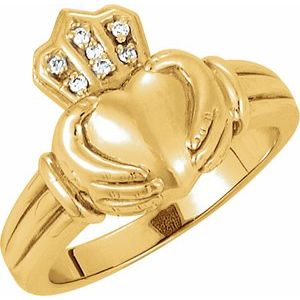 14K Yellow Gold .03 CTW Natural Diamond Claddagh Band