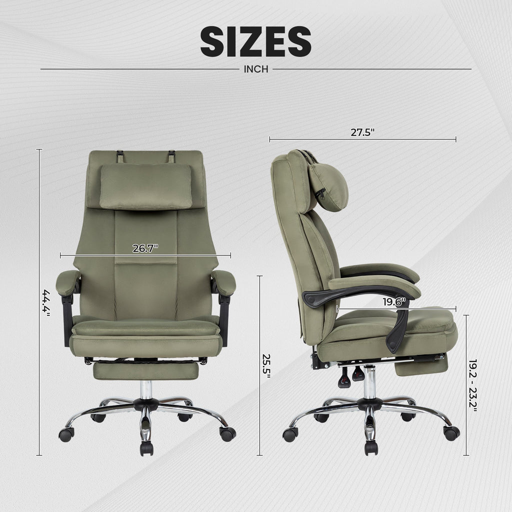 Office Chair, Big and Tall Executive Office Chair with Footrest & Removable Headrest, High Back Ergonomic Computer Desk Chair Work Chair With Comfortable Frosted Velvet (Green)