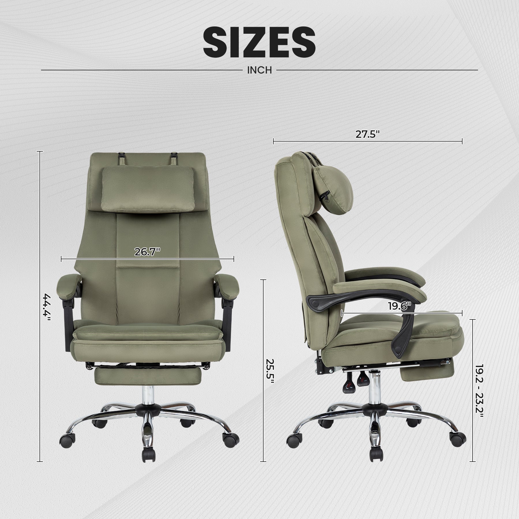 Office Chair, Big and Tall Executive Office Chair with Footrest & Removable Headrest, High Back Ergonomic Computer Desk Chair Work Chair With Comfortable Frosted Velvet (Green)