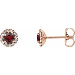 14K Rose Gold 3 mm Natural Mozambique Garnet & 1/10 CTW Natural Diamond Earrings