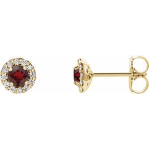 14K Yellow Gold 3.5 mm Natural Mozambique Garnet & 1/10 CTW Natural Diamond Earrings