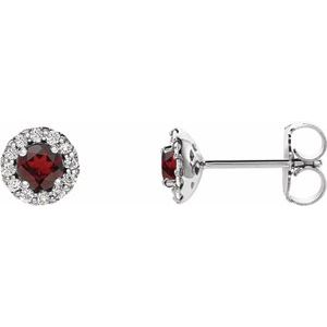 Platinum 3 mm Natural Mozambique Garnet & 1/10 CTW Natural Diamond Earrings