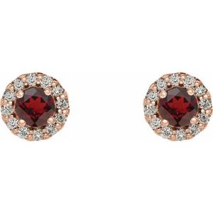14K Rose Gold 3 mm Natural Mozambique Garnet & 1/10 CTW Natural Diamond Earrings – image 2