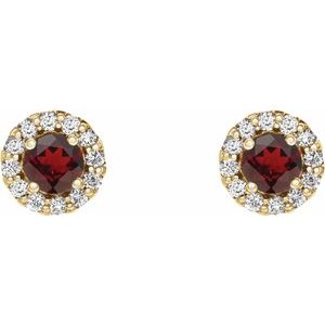 14K Yellow Gold 3.5 mm Natural Mozambique Garnet & 1/10 CTW Natural Diamond Earrings – image 2