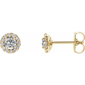 14K Yellow Gold 3.5 mm Natural White Sapphire & 1/10 CTW Natural Diamond Earrings