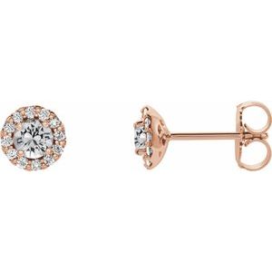 14K Rose Gold 3.5 mm Natural White Sapphire & 1/10 CTW Natural Diamond Earrings