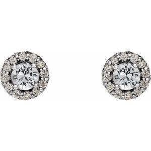14K White Gold 4 mm Natural White Sapphire & 1/10 CTW Natural Diamond Earrings – image 2