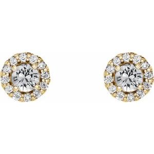 14K Yellow Gold 6 mm Natural White Sapphire & 1/8 CTW Natural Diamond Earrings – image 2