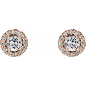 14K Rose Gold 4 mm Natural White Sapphire & 1/10 CTW Natural Diamond Earrings – image 2
