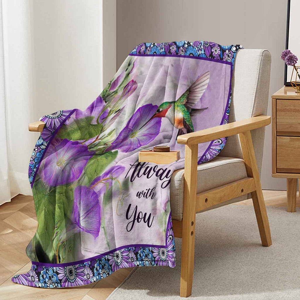 Purple Morning Glory Hummingbird Print Flannel Blanket - I Am Always With You