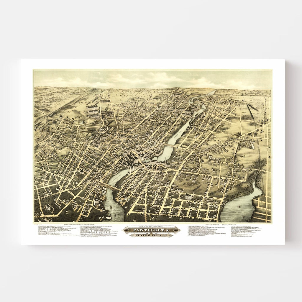 Vintage Map of Pawtucket, Rhode Island 1877