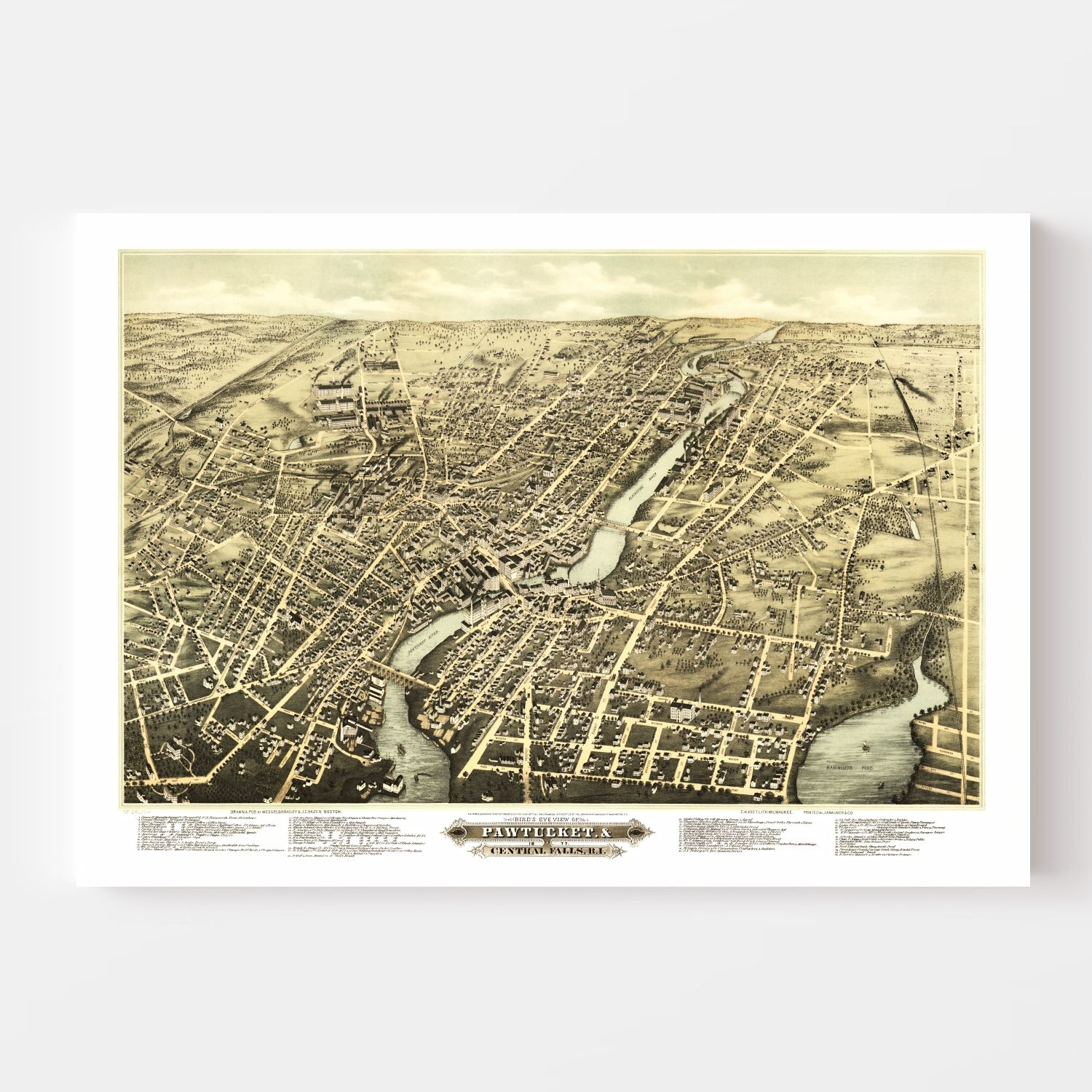 Vintage Map of Pawtucket, Rhode Island 1877