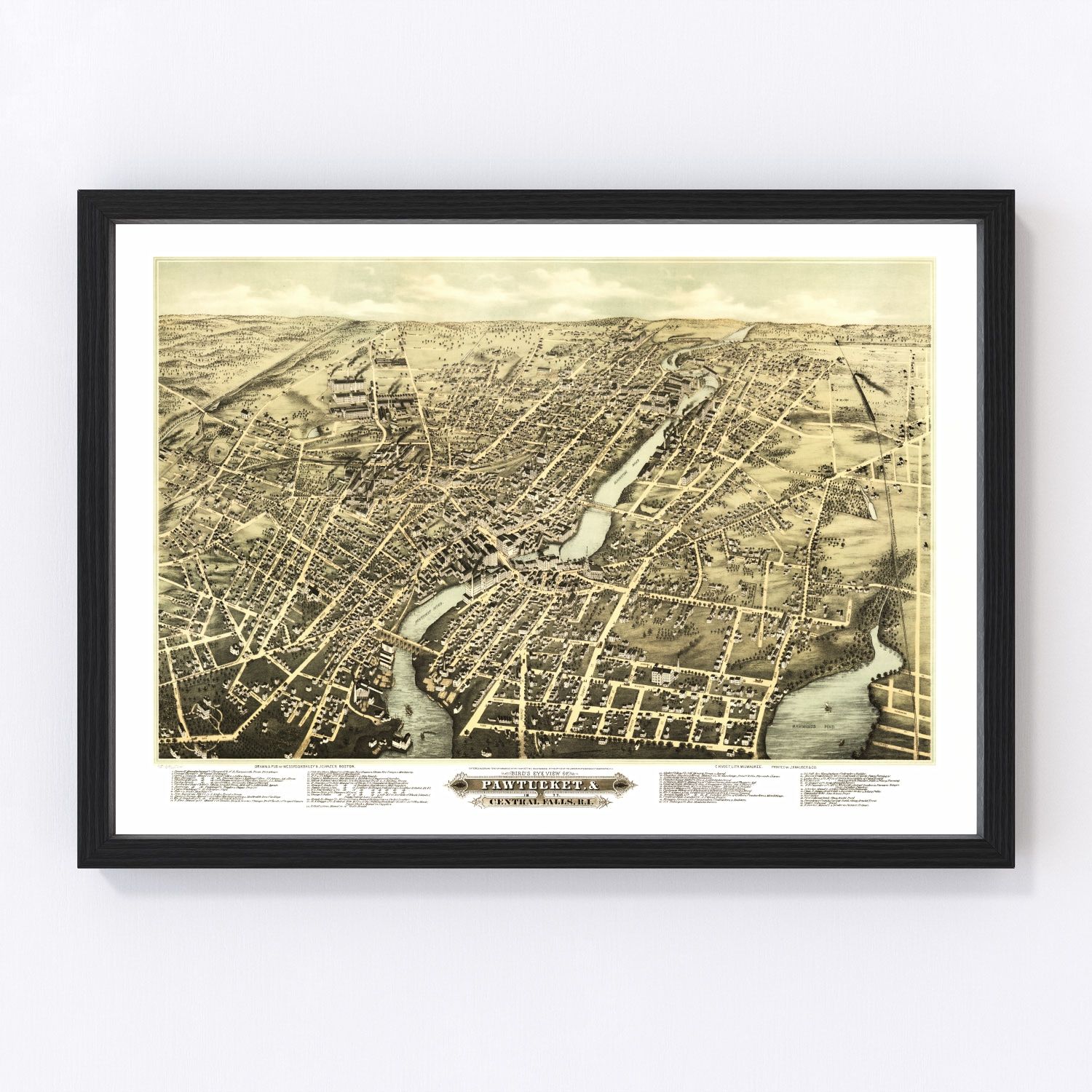 Vintage Map of Pawtucket, Rhode Island 1877