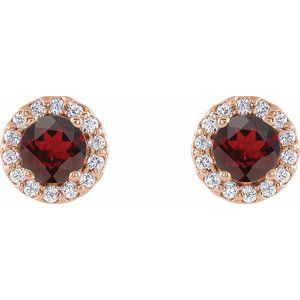 14K Rose Gold 4 mm Natural Mozambique Garnet & 1/10 CTW Natural Diamond Earrings – image 2