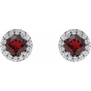 14K White Gold 4 mm Natural Mozambique Garnet & 1/10 CTW Natural Diamond Earrings – image 2