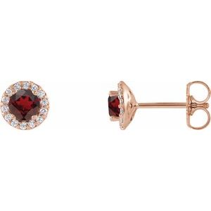 14K Rose Gold 4 mm Natural Mozambique Garnet & 1/10 CTW Natural Diamond Earrings