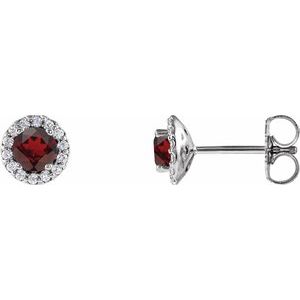 14K White Gold 4 mm Natural Mozambique Garnet & 1/10 CTW Natural Diamond Earrings