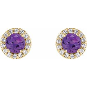 14K Yellow Gold 5.5 mm Natural Amethyst & 1/8 CTW Natural Diamond Earrings – image 2