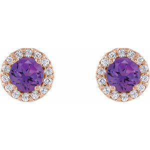 14K Rose Gold 5.5 mm Natural Amethyst & 1/8 CTW Natural Diamond Earrings – image 2