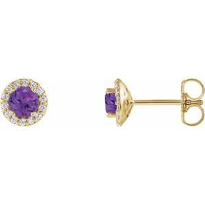 14K Yellow Gold 5.5 mm Natural Amethyst & 1/8 CTW Natural Diamond Earrings