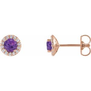 14K Rose Gold 5.5 mm Natural Amethyst & 1/8 CTW Natural Diamond Earrings