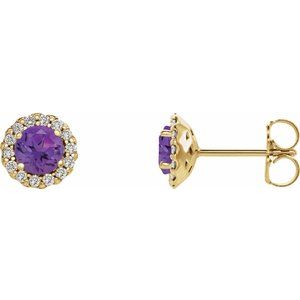 14K Yellow Gold 4.5 mm Natural Amethyst & 1/10 CTW Natural Diamond Earrings