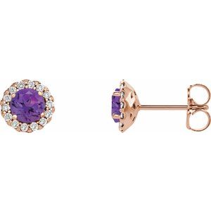 14K Rose Gold 4.5 mm Natural Amethyst & 1/10 CTW Natural Diamond Earrings