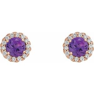 14K Rose Gold 4.5 mm Natural Amethyst & 1/10 CTW Natural Diamond Earrings – image 2
