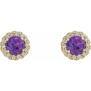14K Yellow Gold 4.5 mm Natural Amethyst & 1/10 CTW Natural Diamond Earrings