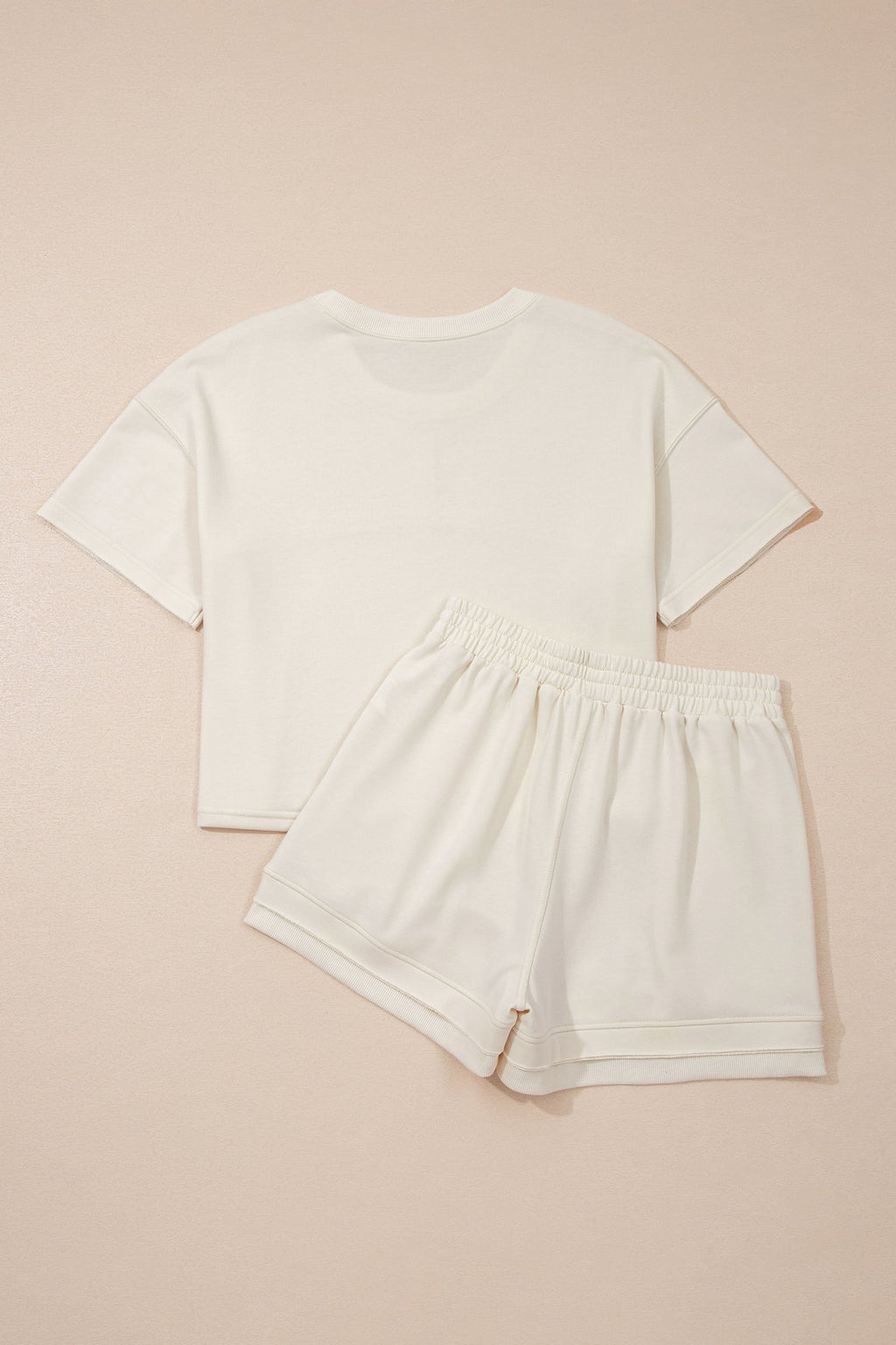 Solid Textured Raw Edge Top and Short Set