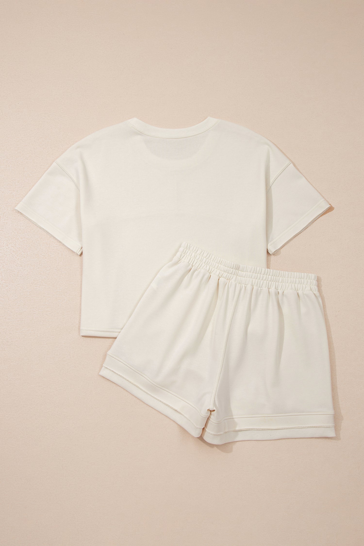 Solid Textured Raw Edge Top and Short Set