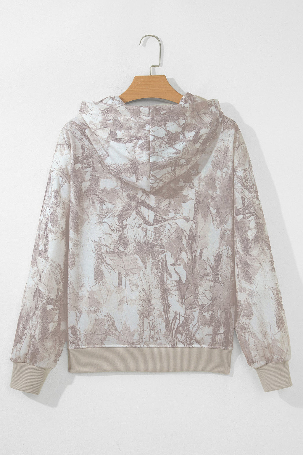 Abstract Camo Ribbed Trim Kangaroo Pocket Hoodie
