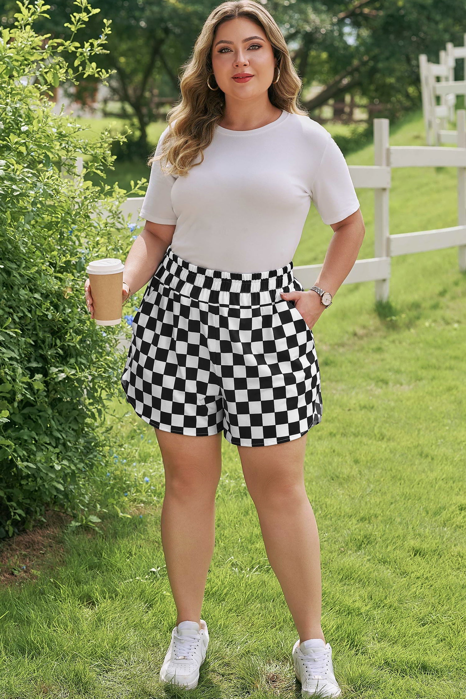 Plus Size Checker Athleisure Shorts
