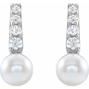 Sterling Silver Cultured White Freshwater Pearl & 1/6 CTW Natural Diamond Earrings