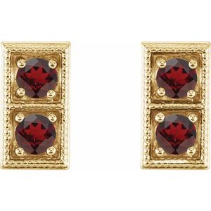 14K Yellow Gold Natural Mozambique Garnet Two-Stone Earrings