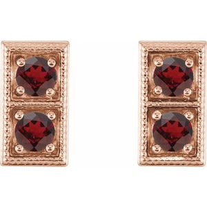 14K Rose Gold Natural Mozambique Garnet Two-Stone Earrings