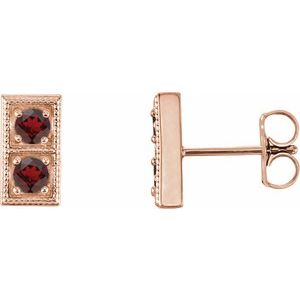 14K Rose Gold Natural Mozambique Garnet Two-Stone Earrings