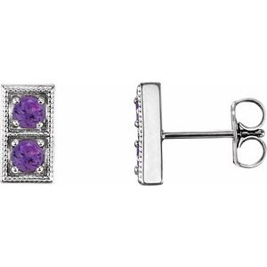 14K White Gold Natural Amethyst Two-Stone Earrings