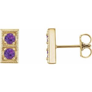 14K Yellow Gold Natural Amethyst Two-Stone Earrings