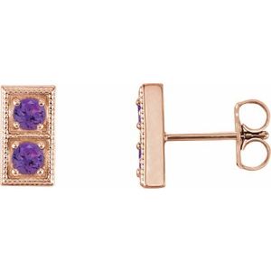 14K Rose Gold Natural Amethyst Two-Stone Earrings