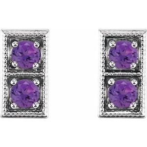 Sterling Silver Natural Amethyst Two-Stone Earrings – image 2