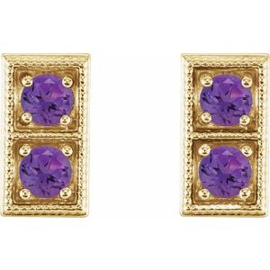 14K Yellow Gold Natural Amethyst Two-Stone Earrings – image 2