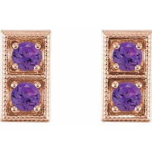 14K Rose Gold Natural Amethyst Two-Stone Earrings