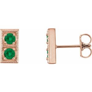 14K Rose Gold Natural Emerald Two-Stone Earrings